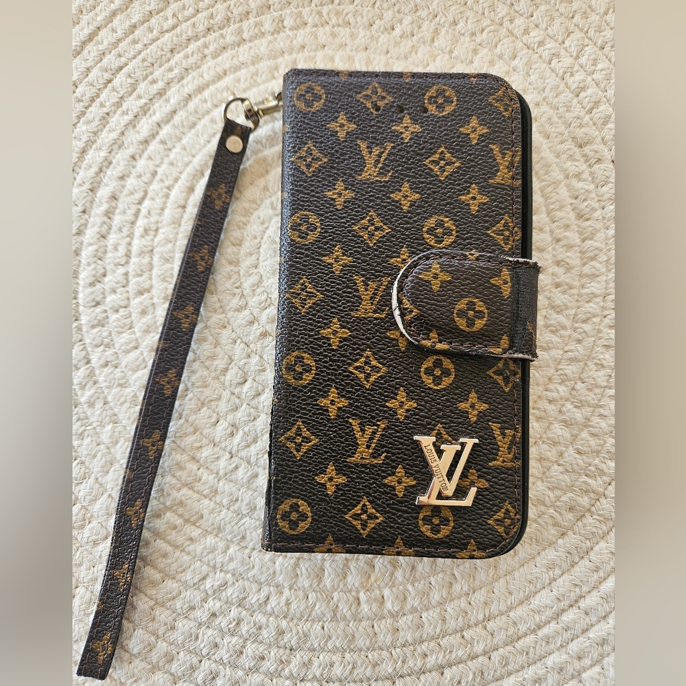 Louis Vuitton Monogram Brown & Gold Logo Wristlet Phone Folio